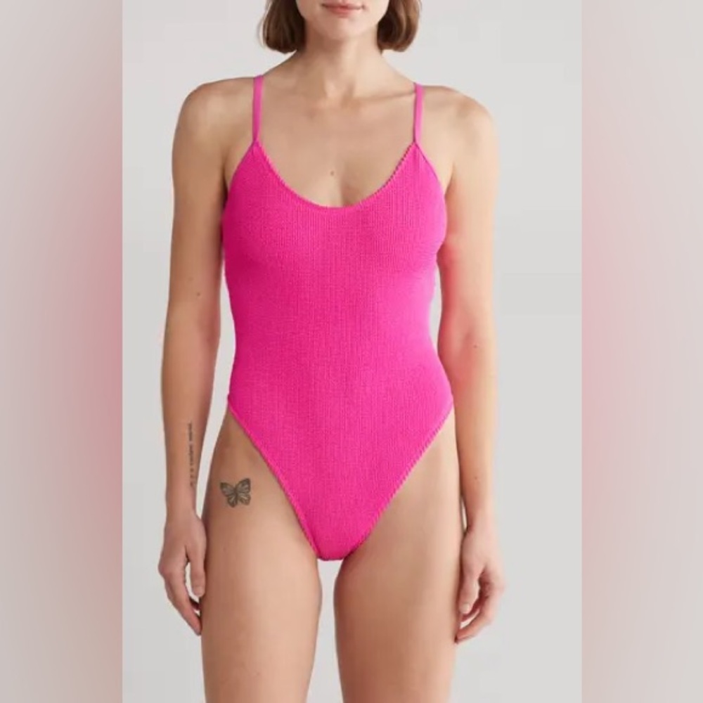 Good American Hot Pink Textured One-Piece Swimsuit